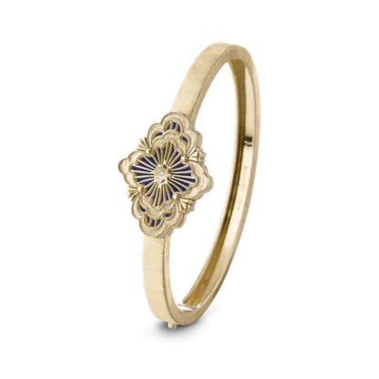 OPERA TULLE GOLD BANGLE BRACELET WITH BLUE ENAMEL BACKGROUND