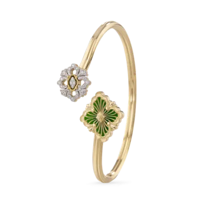 OPERA TULLE YELLOW GOLD BRACELET WITH GREEN ENAMEL BACKGROUND