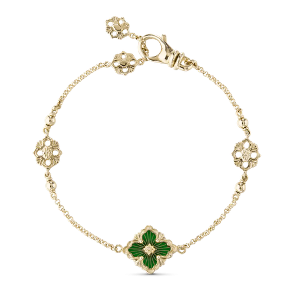 OPERA TULLE YELLOW GOLD BRACELET WITH GREEN ENAMEL LOGO