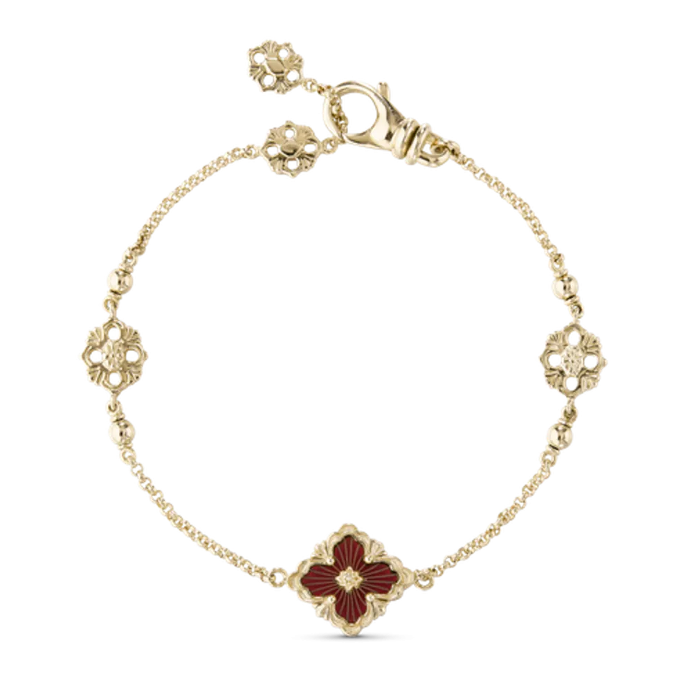 OPERA TULLE YELLOW GOLD BRACELET WITH RED ENAMEL LOGO