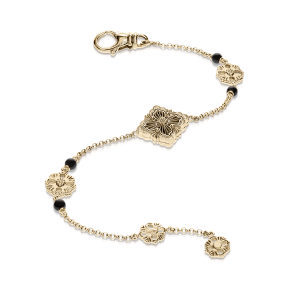 OPERA TULLE YELLOW GOLD BRACELET WITH ONYX LOGO