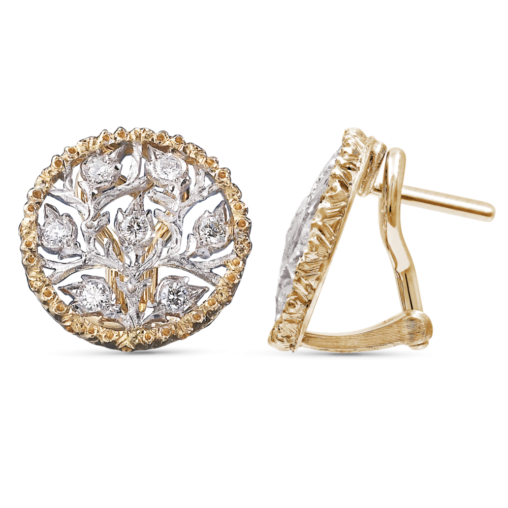 RAMAGE WHITE AND YELLOW GOLD BUTTON EARRINGS