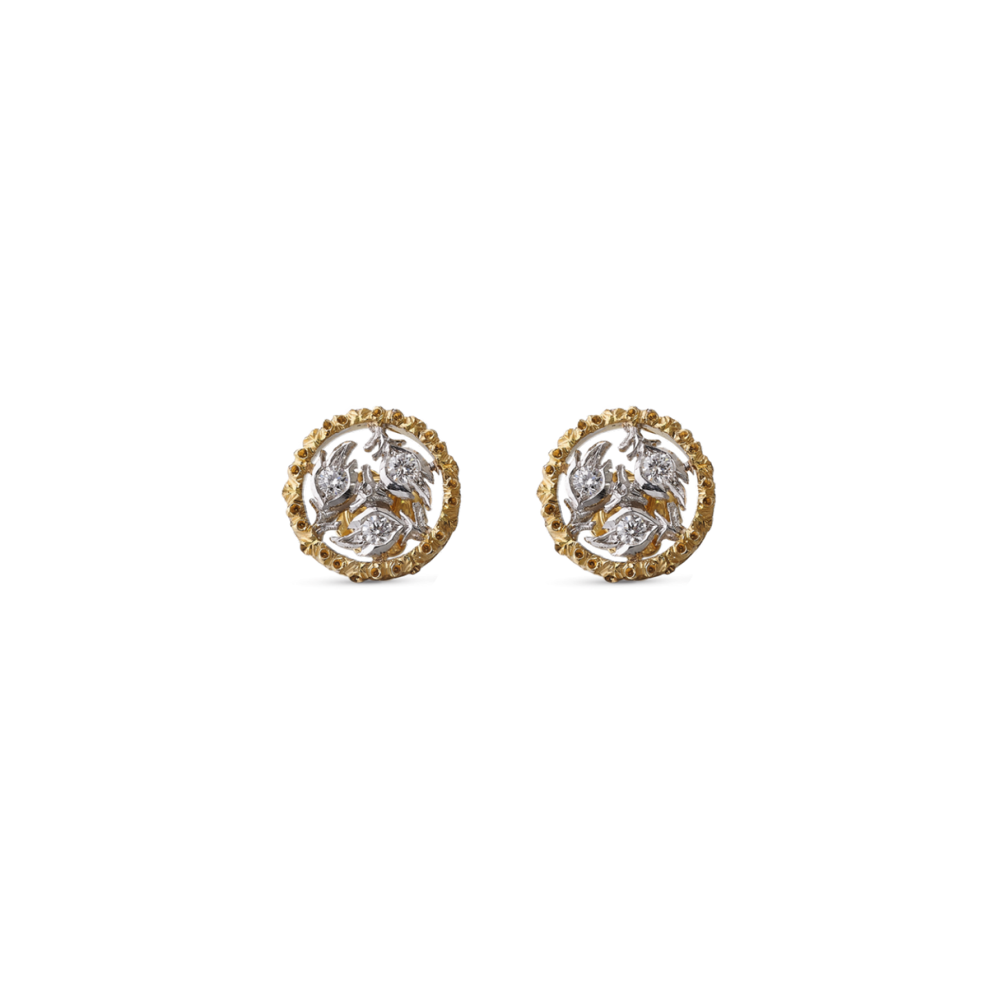 RAMAGE WHITE AND YELLOW GOLD SMALL BUTTON EARRINGS