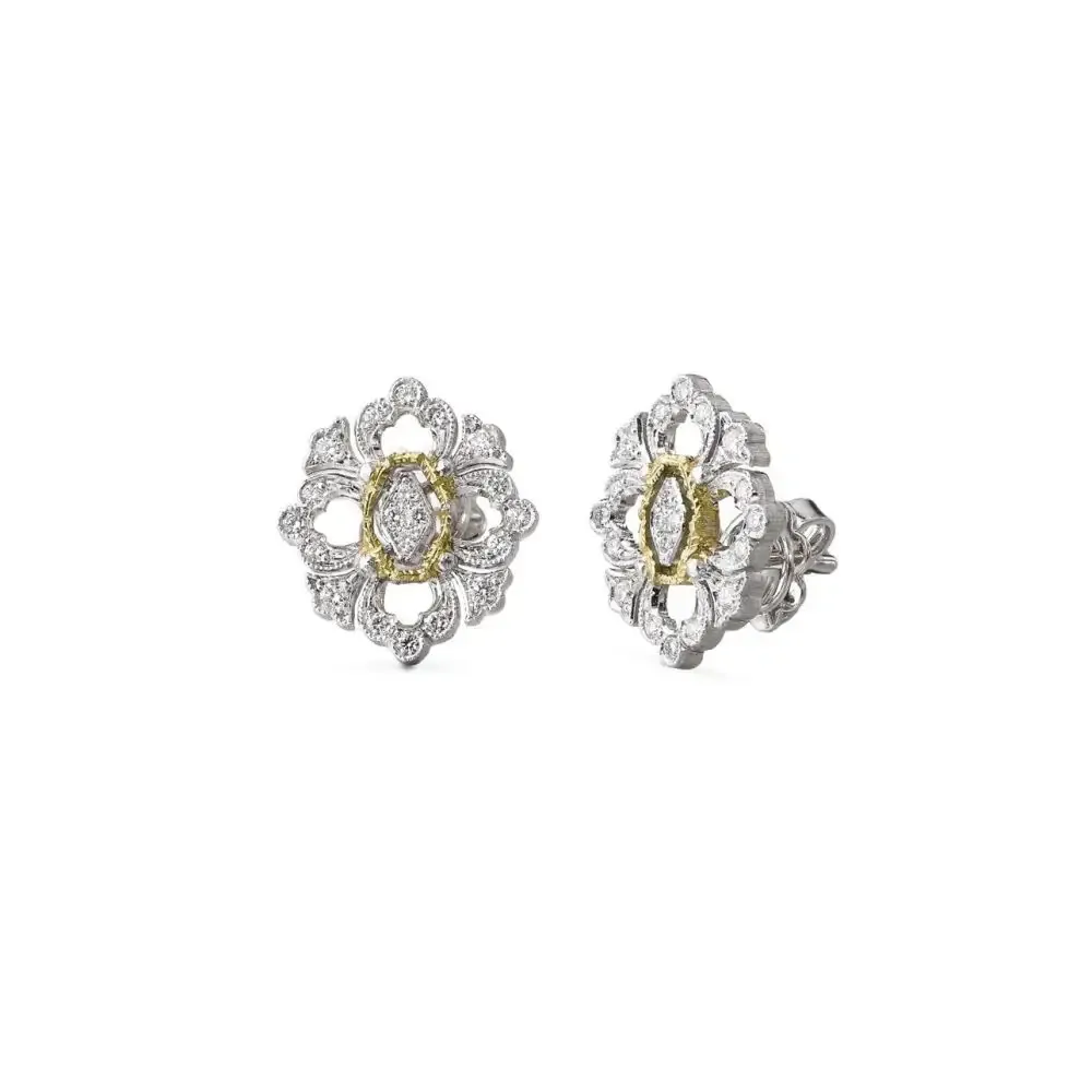 OPERA FULL PAVE' WHITE AND YELLOW GOLD EARRINGS WITH DIAMONDS