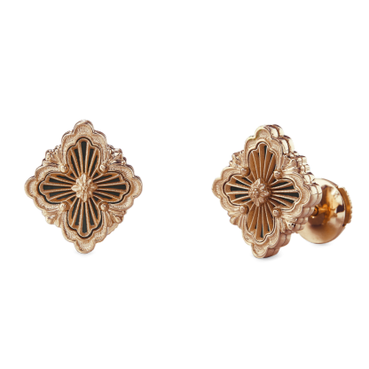 OPERA TULLE PINK GOLD BUTTON EARRINGS WITH ONYX