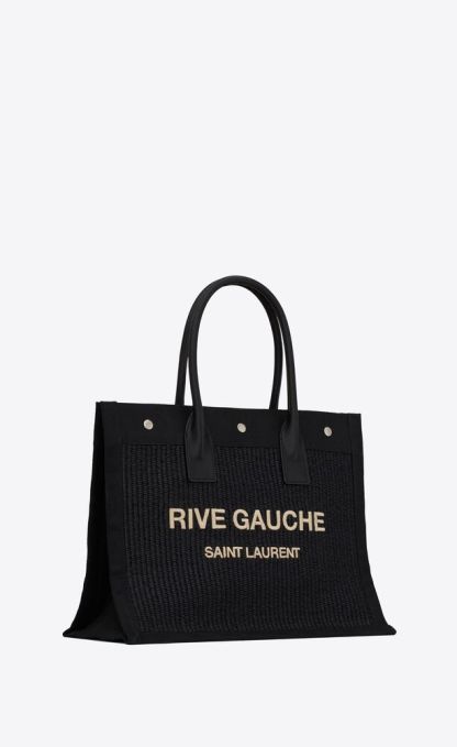 RIVE GAUCHE SMALL TOTE BAG IN RAFFIA AND LEATHER