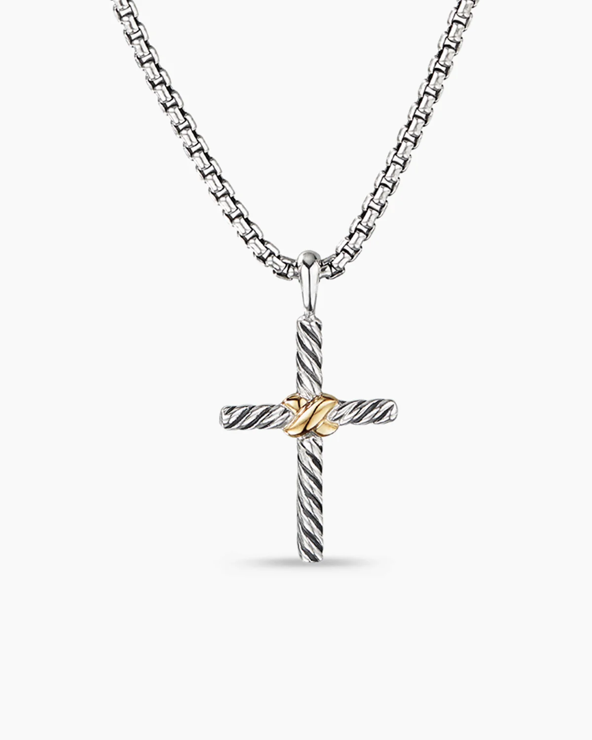 Petite X Cross Necklace Sterling Silver with 14K Yellow Gold, 24mm