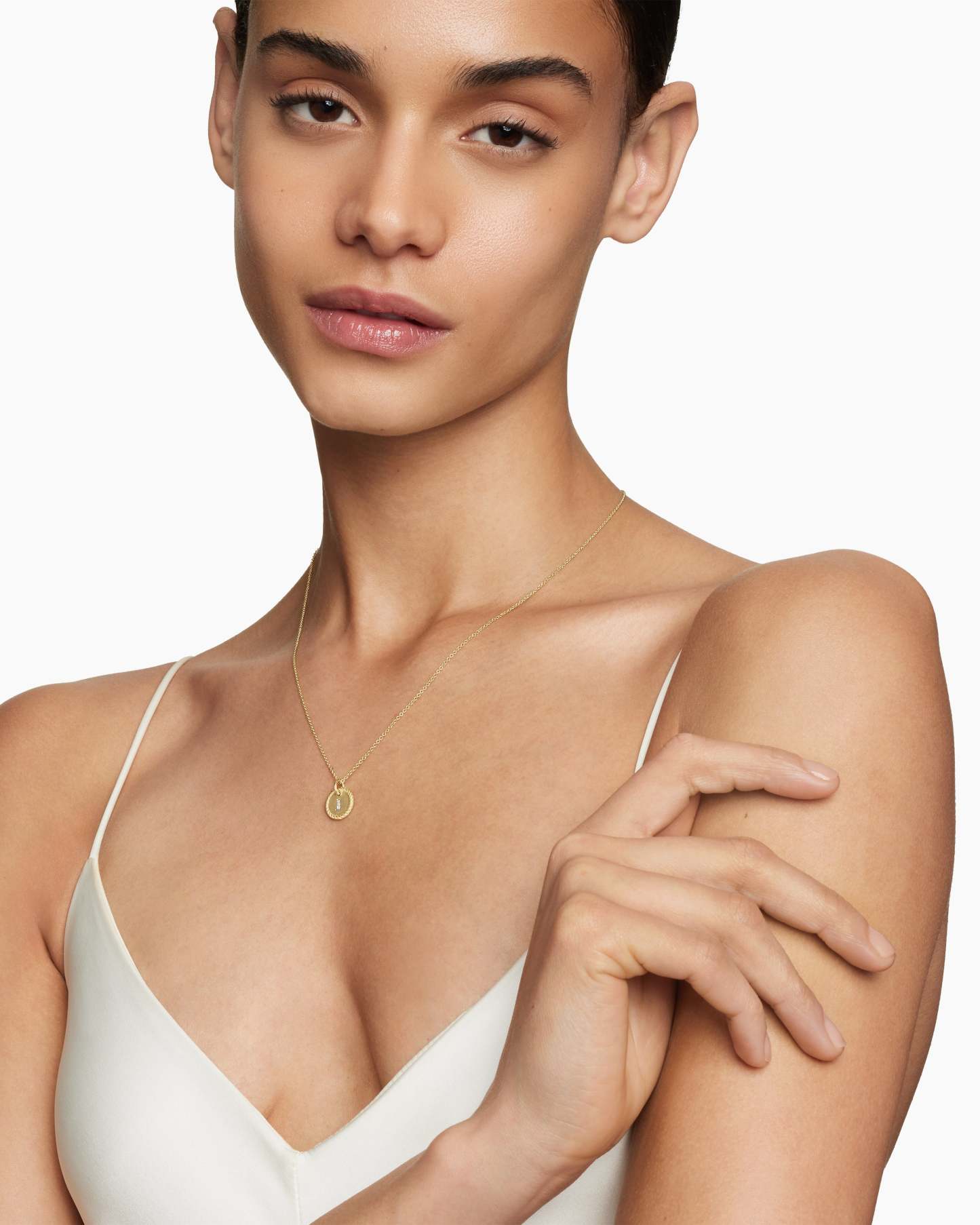 Initial Charm Necklace 18K Yellow Gold with Diamond J