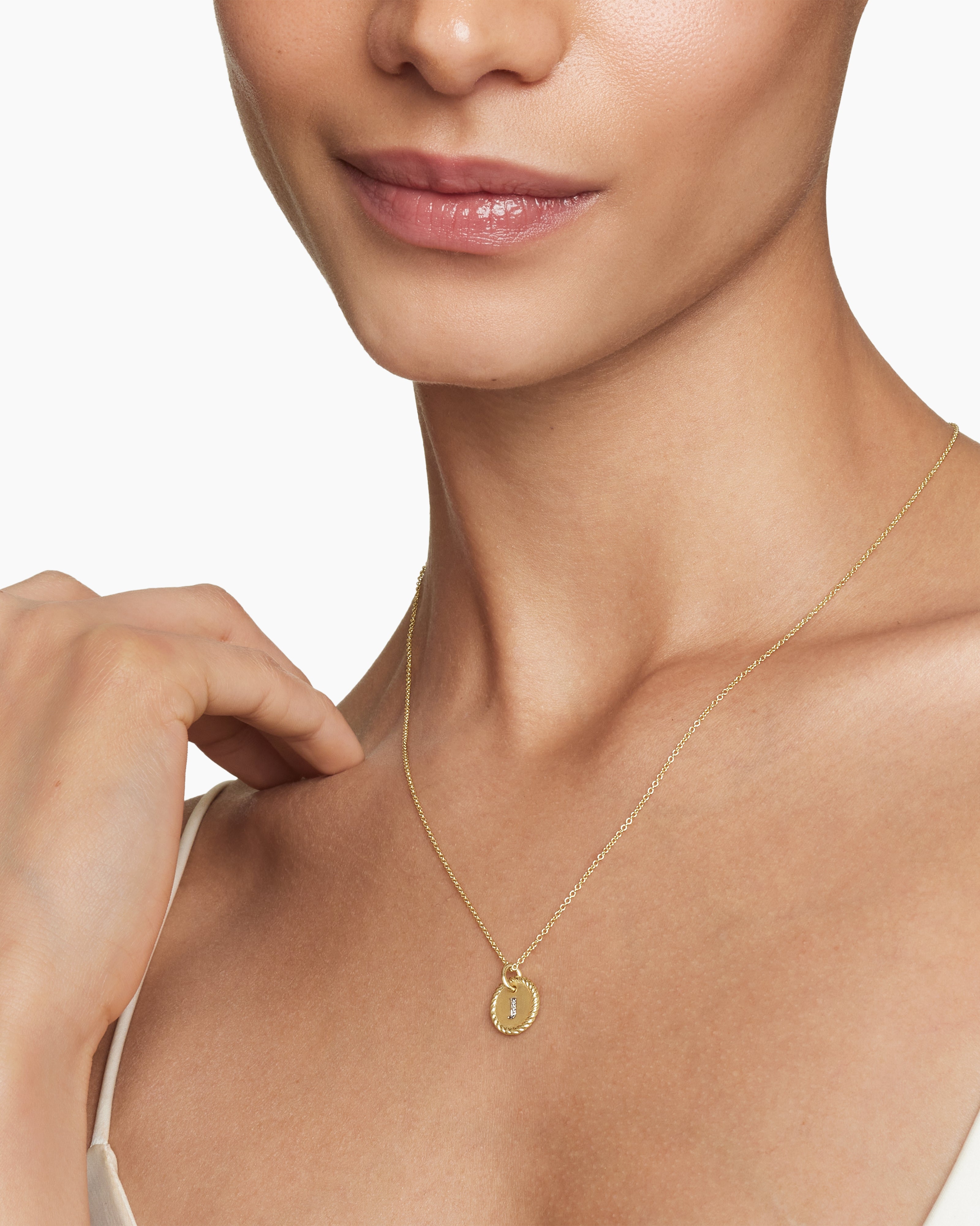 Initial Charm Necklace 18K Yellow Gold with Diamond J