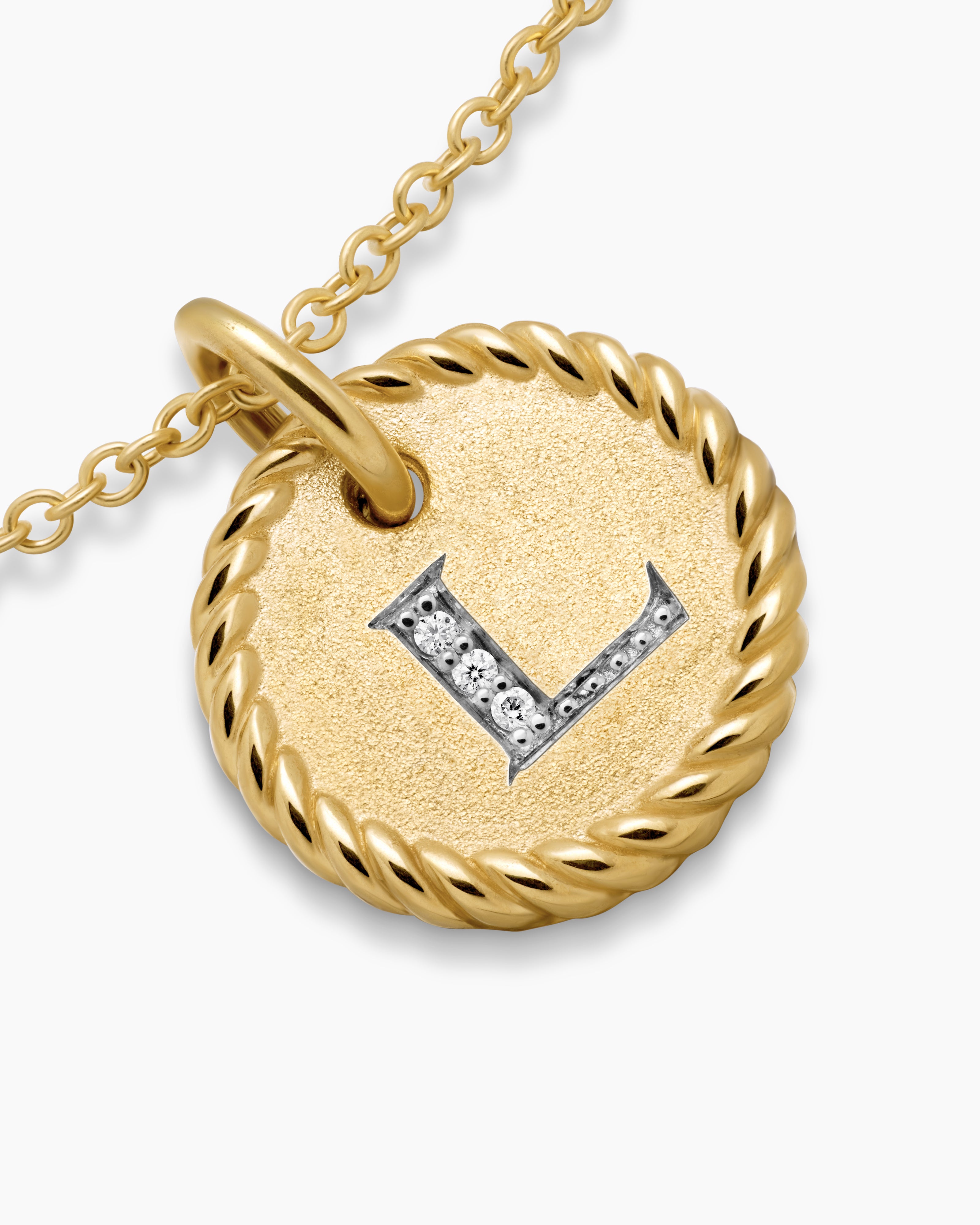 Initial Charm Necklace 18K Yellow Gold with Diamond L