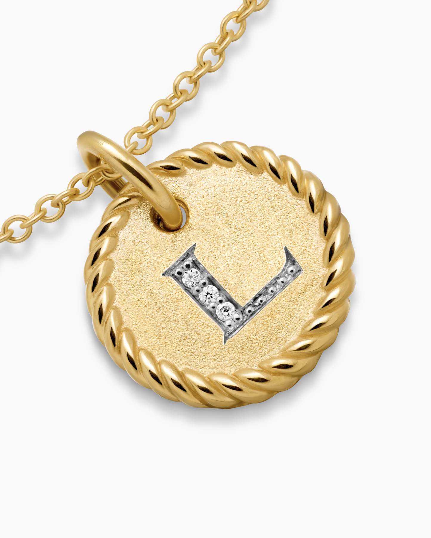 Initial Charm Necklace 18K Yellow Gold with Diamond L