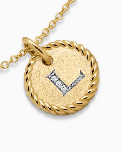 Initial Charm Necklace 18K Yellow Gold with Diamond L