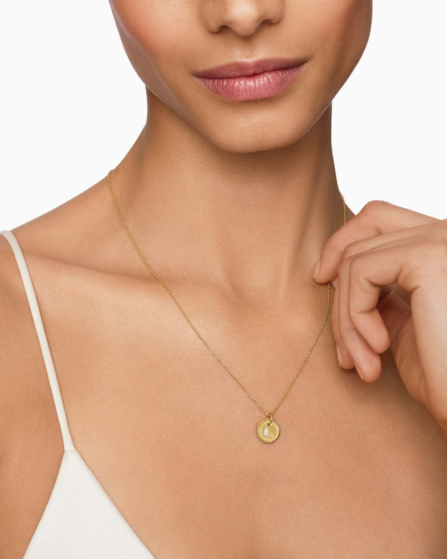 Initial Charm Necklace 18K Yellow Gold with Diamond L