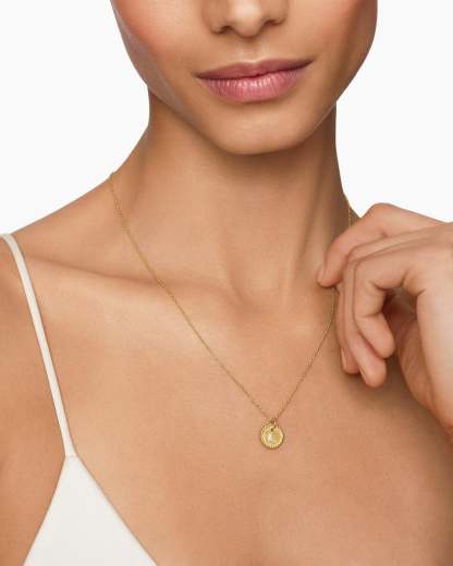 Initial Charm Necklace 18K Yellow Gold with Diamond L