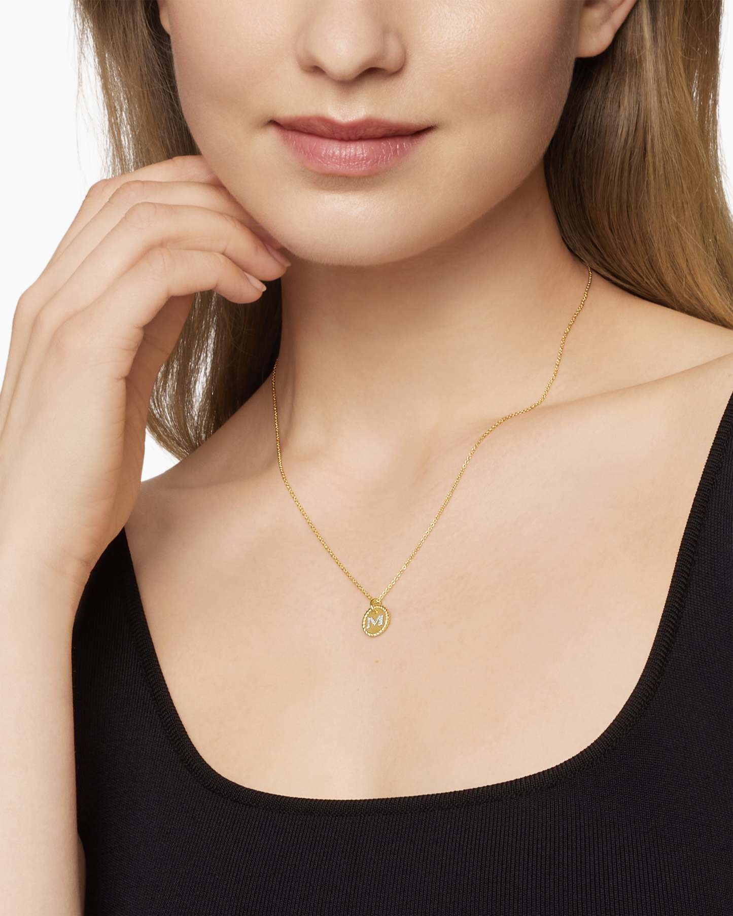 Initial Charm Necklace 18K Yellow Gold with Diamond M