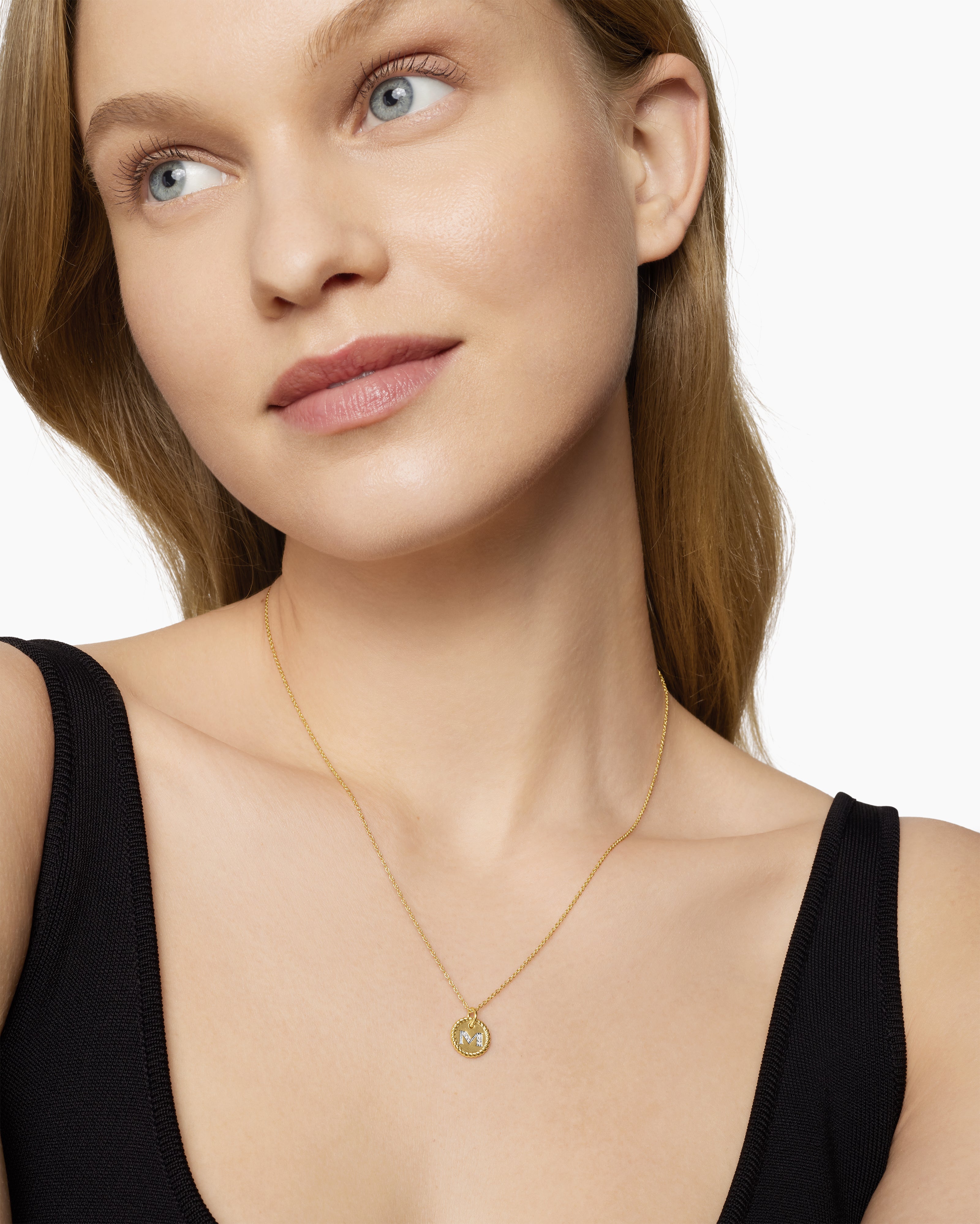 Initial Charm Necklace 18K Yellow Gold with Diamond M
