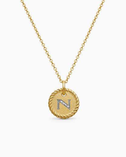 Initial Charm Necklace 18K Yellow Gold with Diamond N