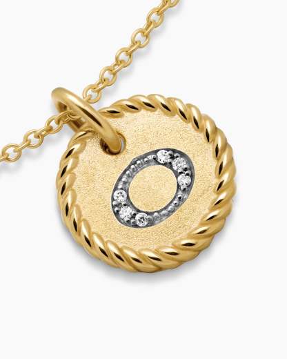Initial Charm Necklace 18K Yellow Gold with Diamond O
