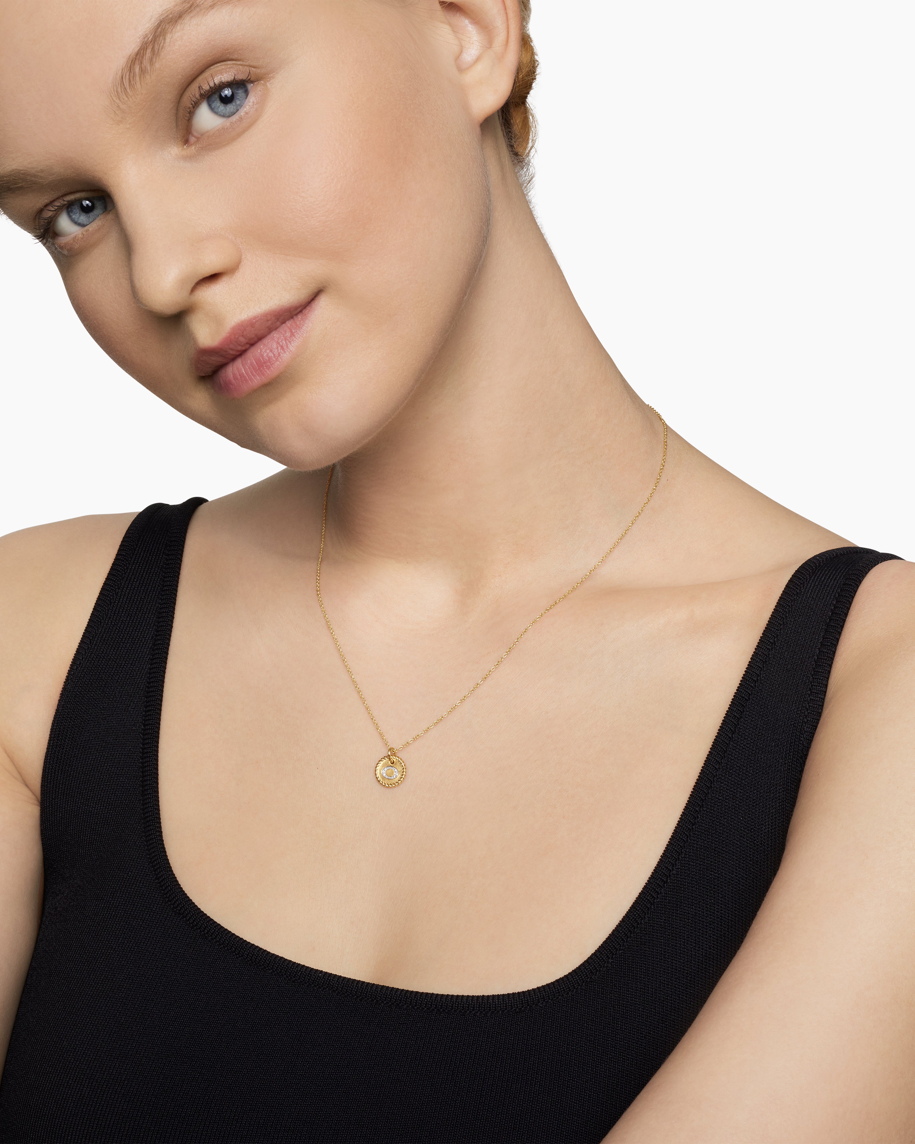 Initial Charm Necklace 18K Yellow Gold with Diamond O