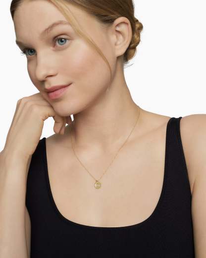 Initial Charm Necklace 18K Yellow Gold with Diamond O