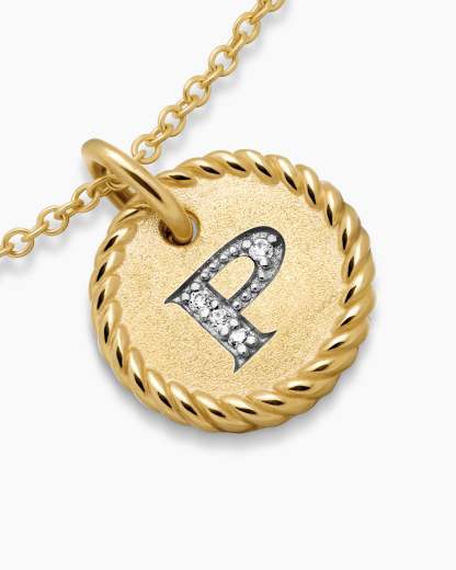 Initial Charm Necklace 18K Yellow Gold with Diamond P