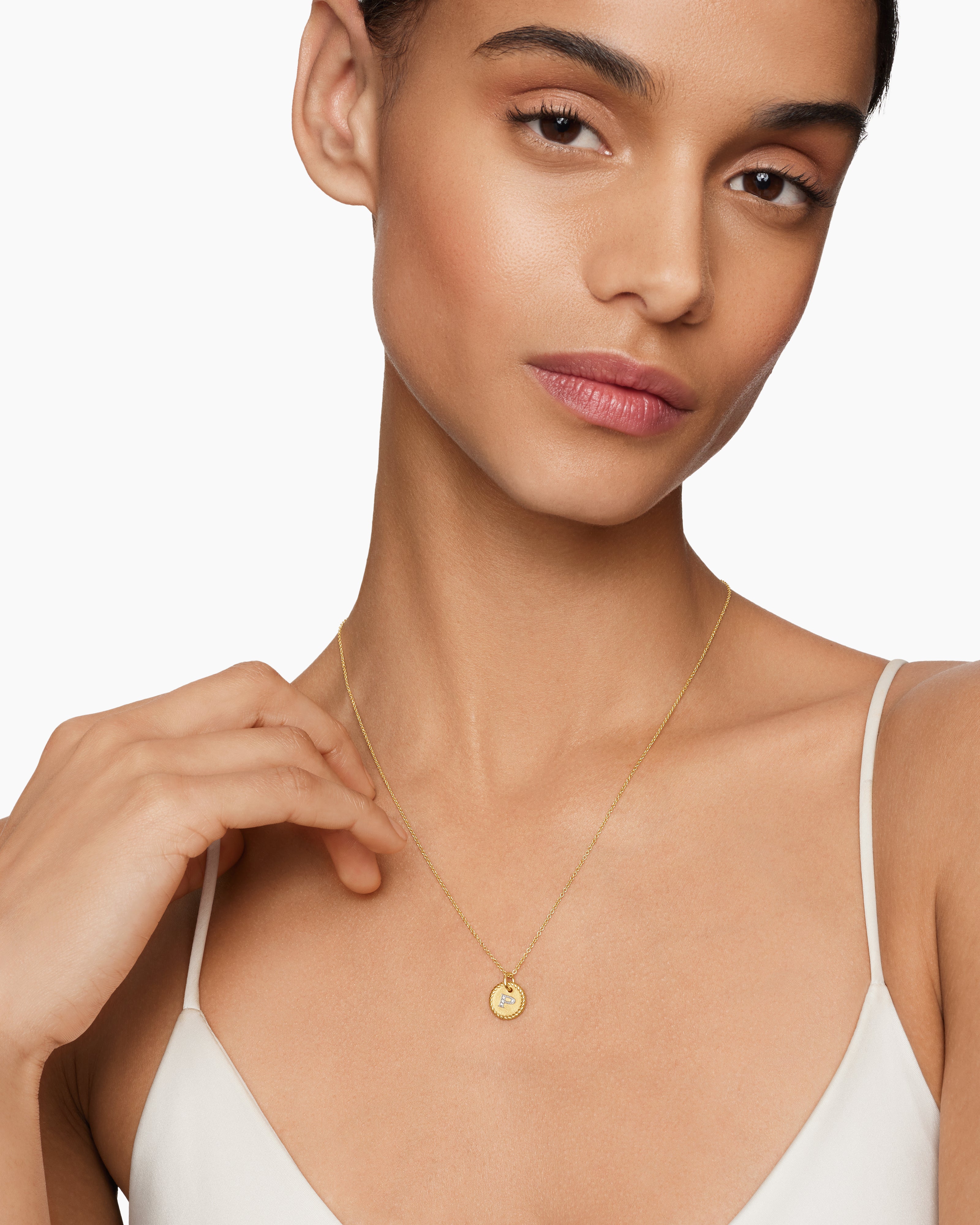 Initial Charm Necklace 18K Yellow Gold with Diamond P