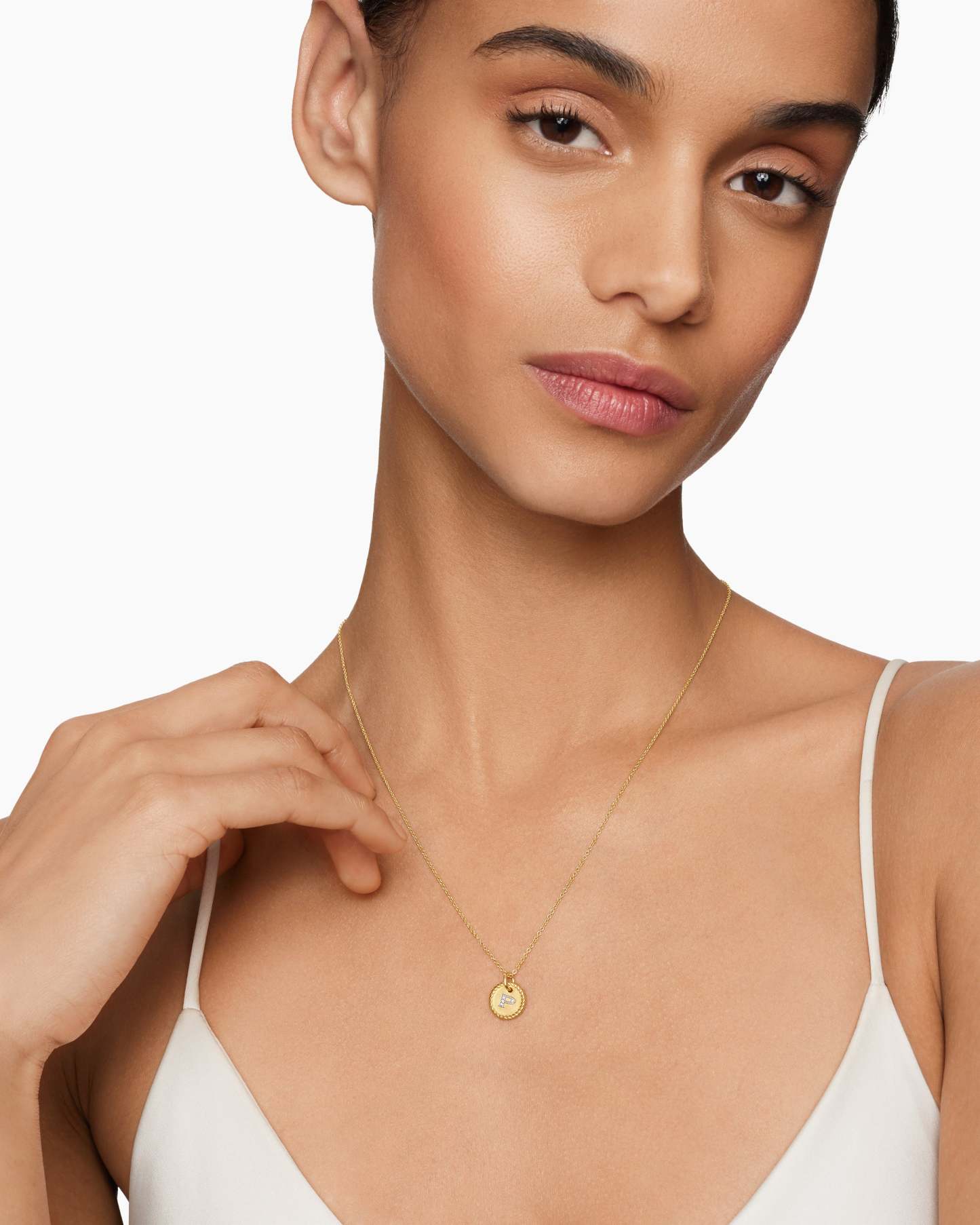 Initial Charm Necklace 18K Yellow Gold with Diamond P