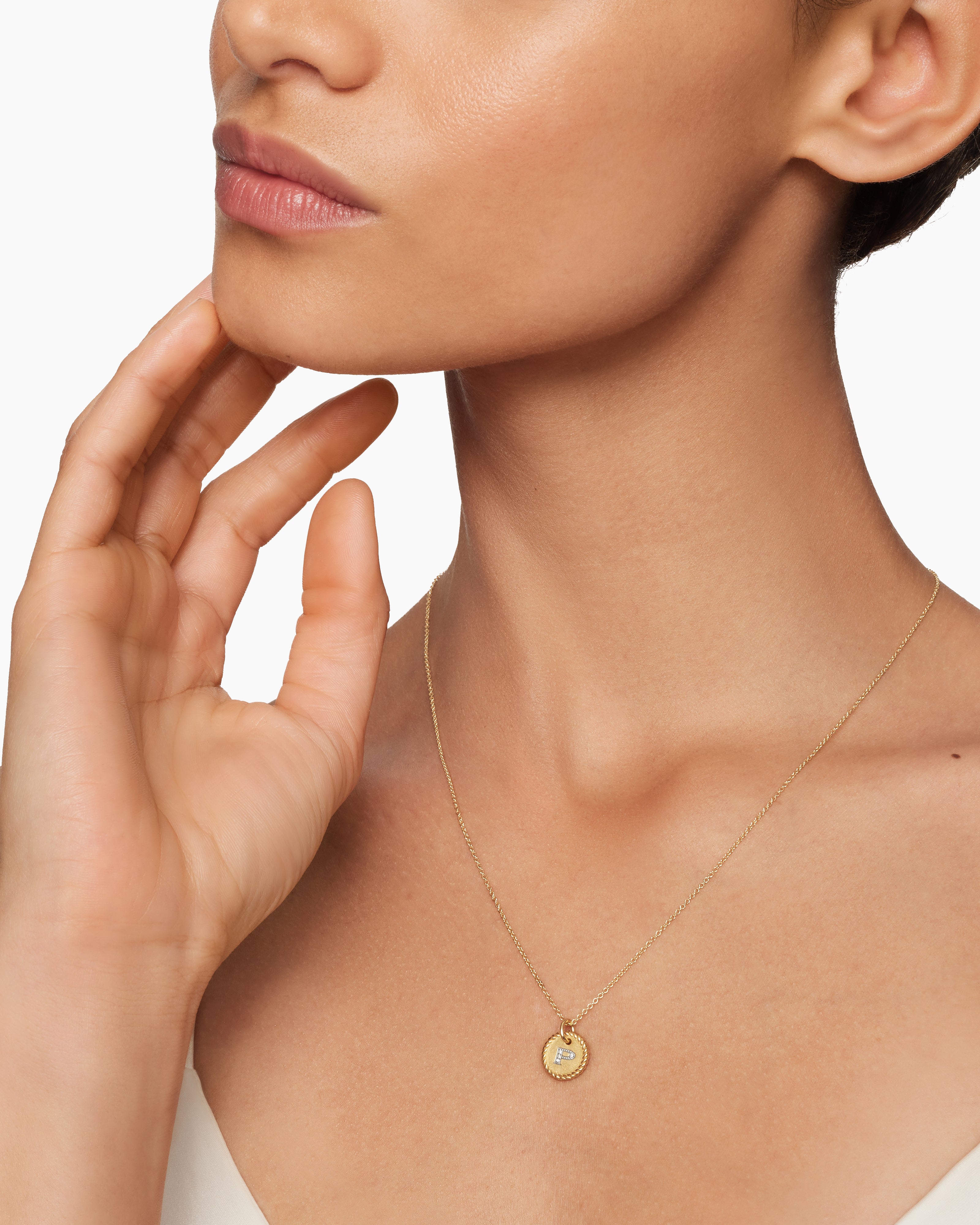 Initial Charm Necklace 18K Yellow Gold with Diamond P