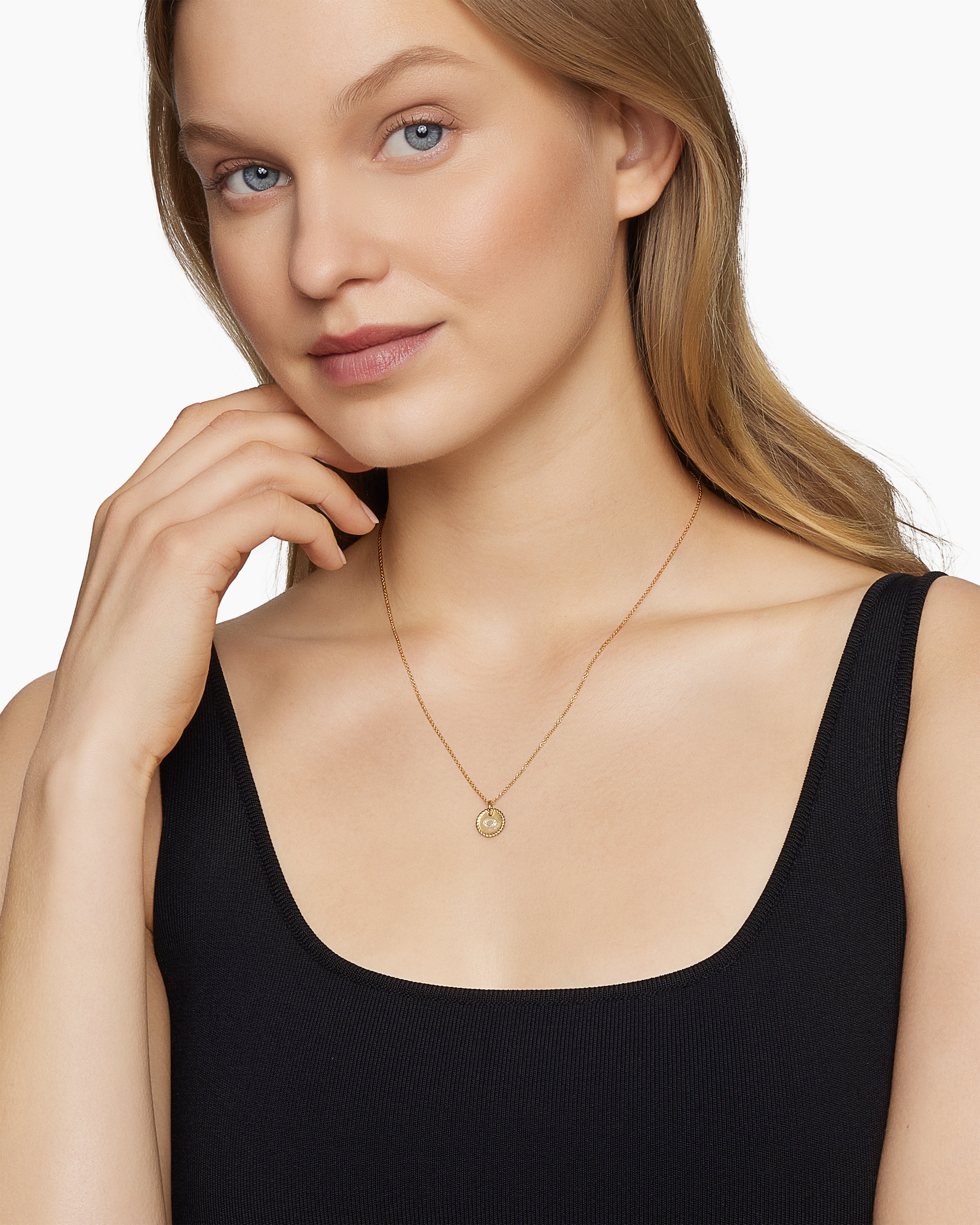 Initial Charm Necklace 18K Yellow Gold with Diamond Q