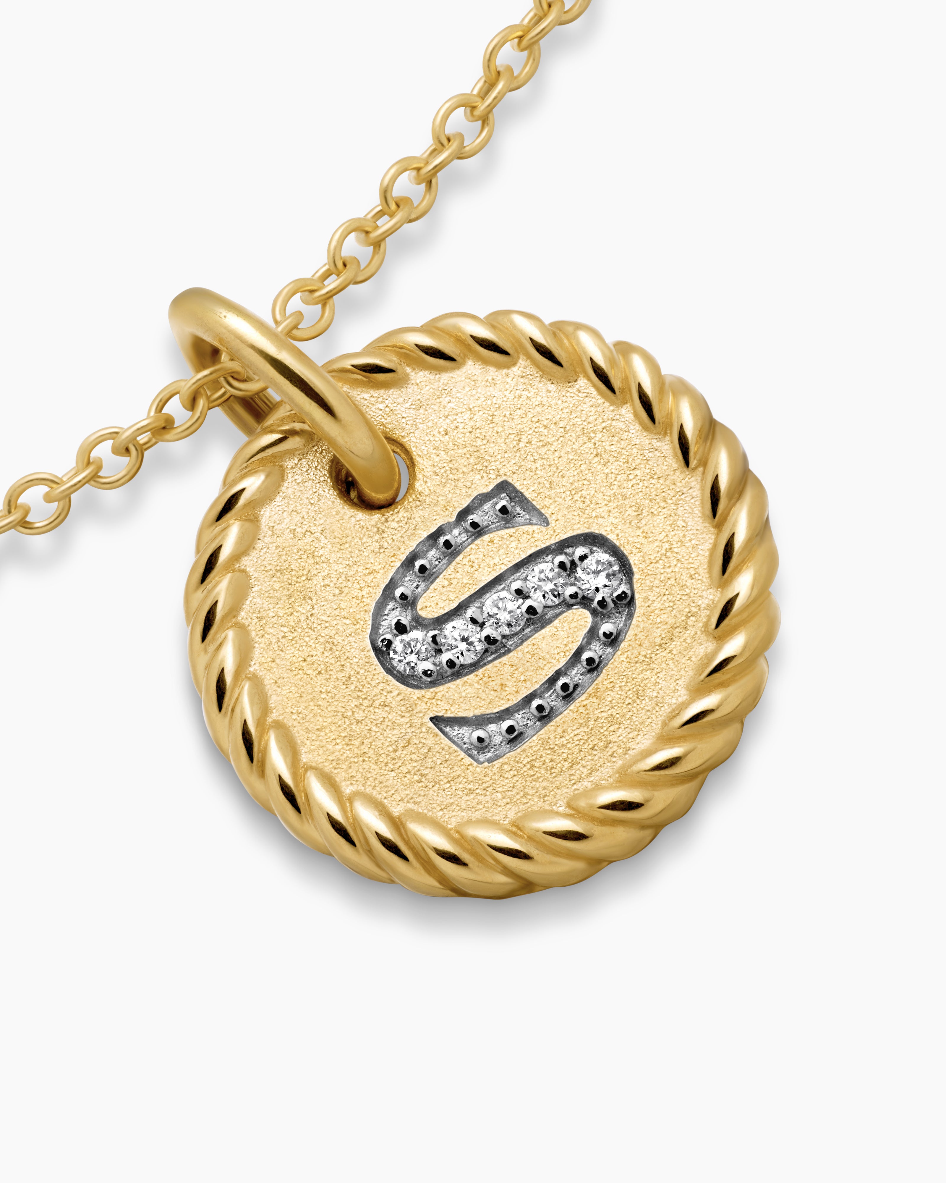 Initial Charm Necklace 18K Yellow Gold with Diamond S