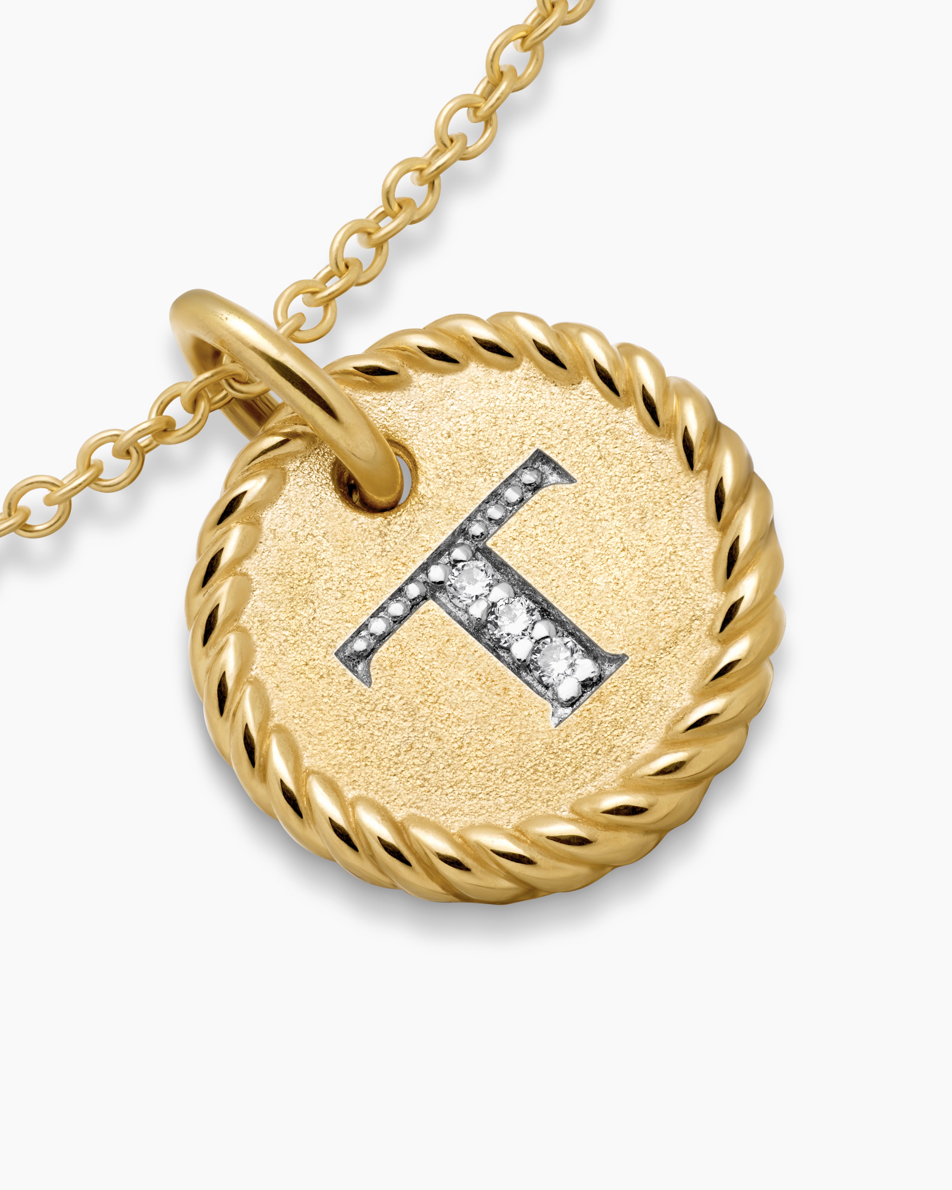 Initial Charm Necklace 18K Yellow Gold with Diamond T
