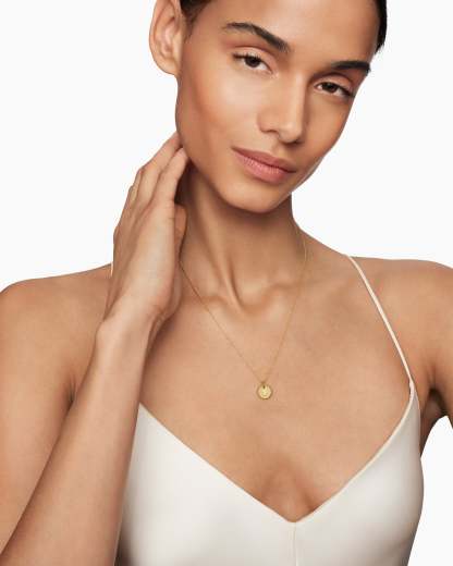 Initial Charm Necklace 18K Yellow Gold with Diamond T