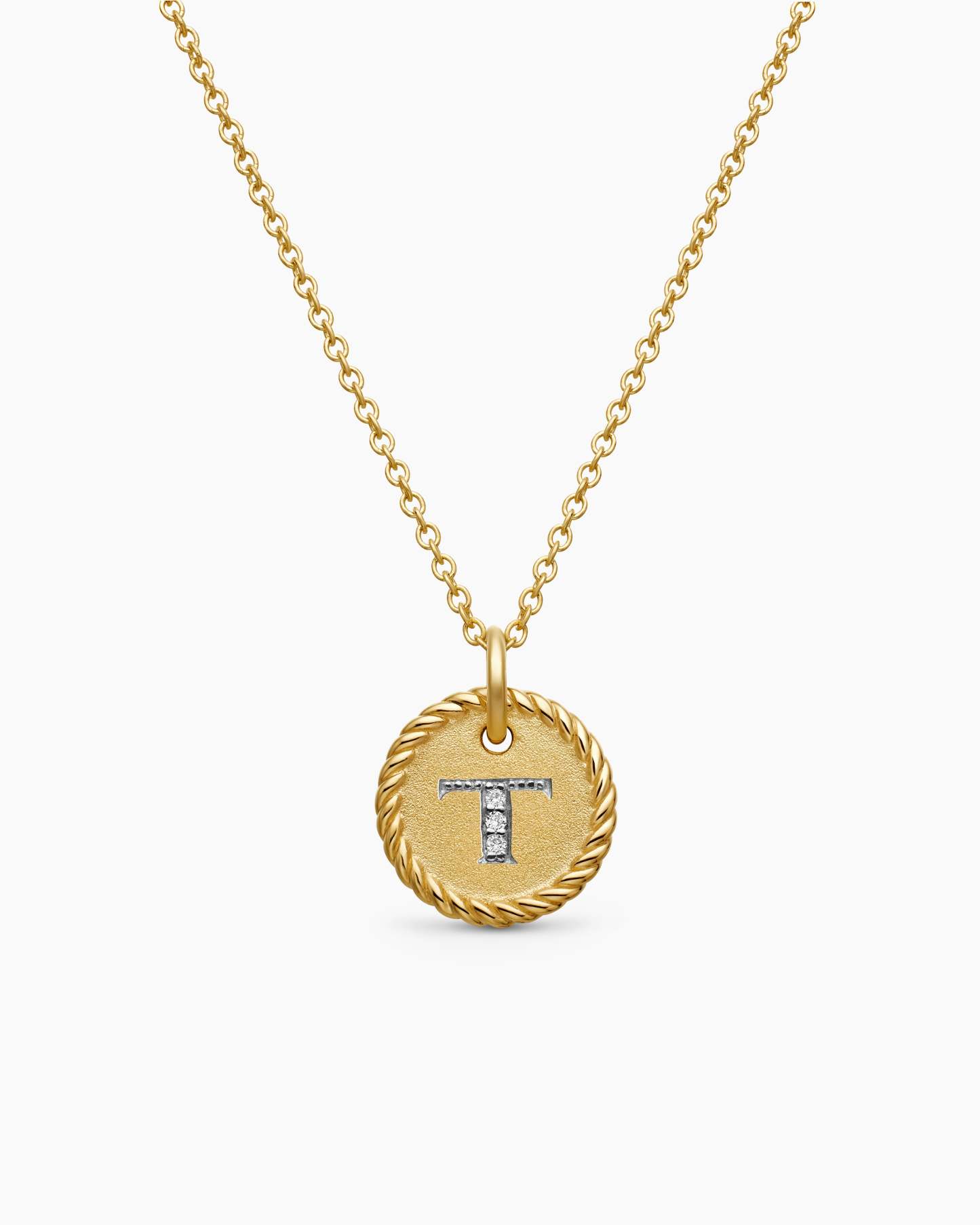 Initial Charm Necklace 18K Yellow Gold with Diamond T