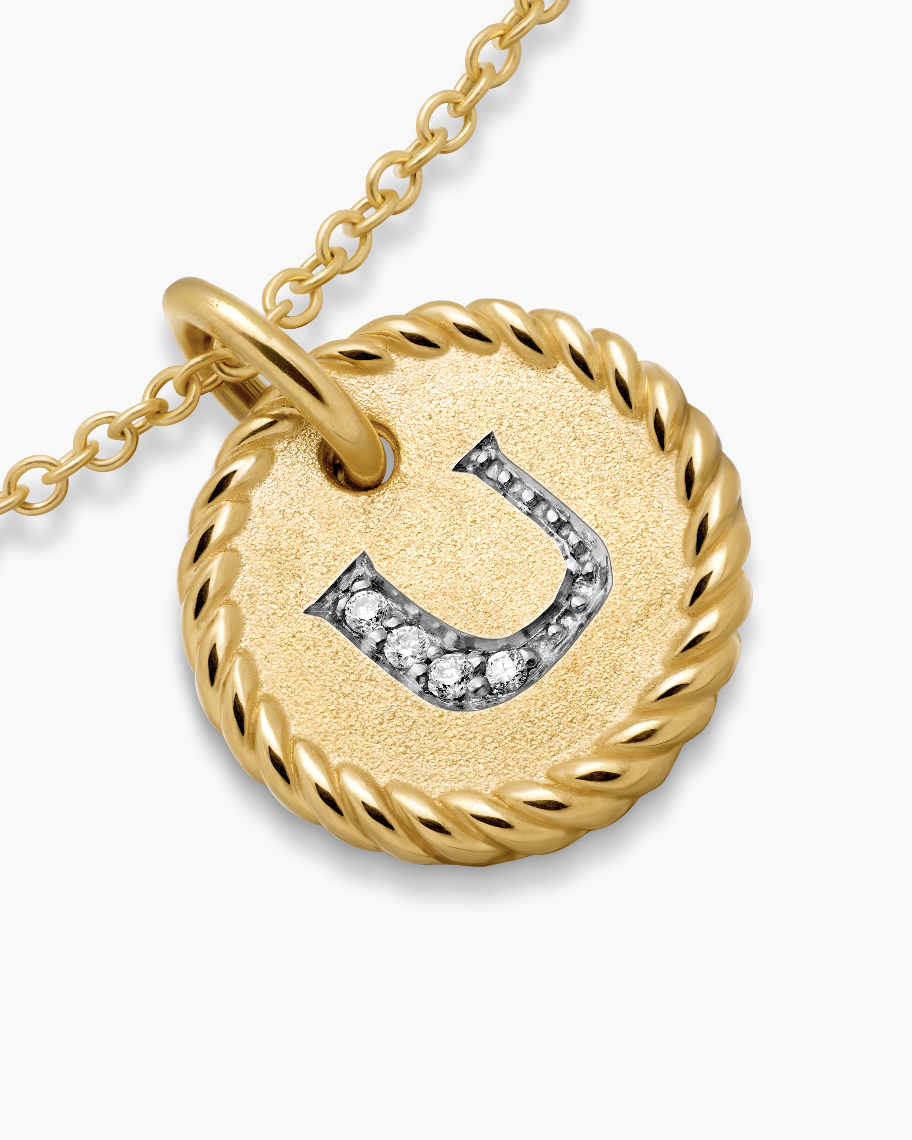 Initial Charm Necklace 18K Yellow Gold with Diamond U