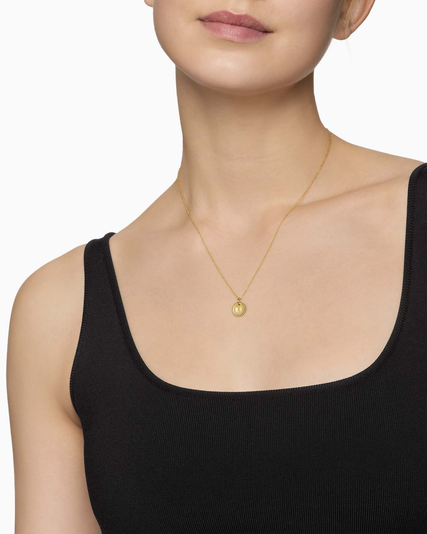 Initial Charm Necklace 18K Yellow Gold with Diamond U