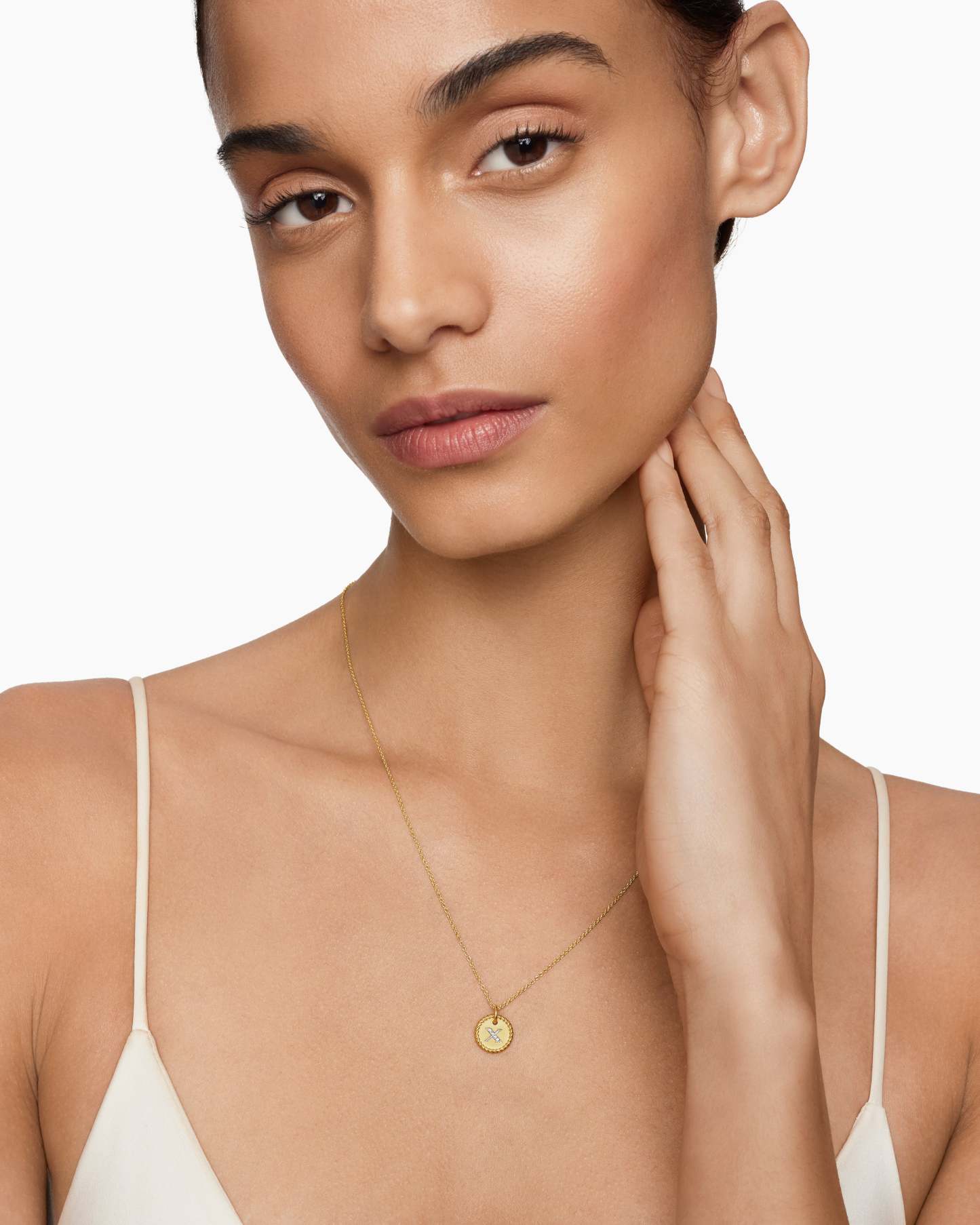 Initial Charm Necklace 18K Yellow Gold with Diamond X