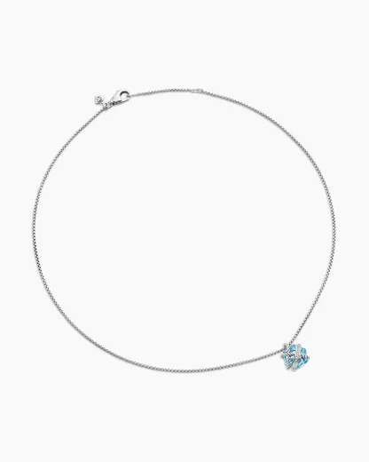 Cable Wrap Necklace Sterling Silver with Blue Topaz and Diamonds, 12.5mm