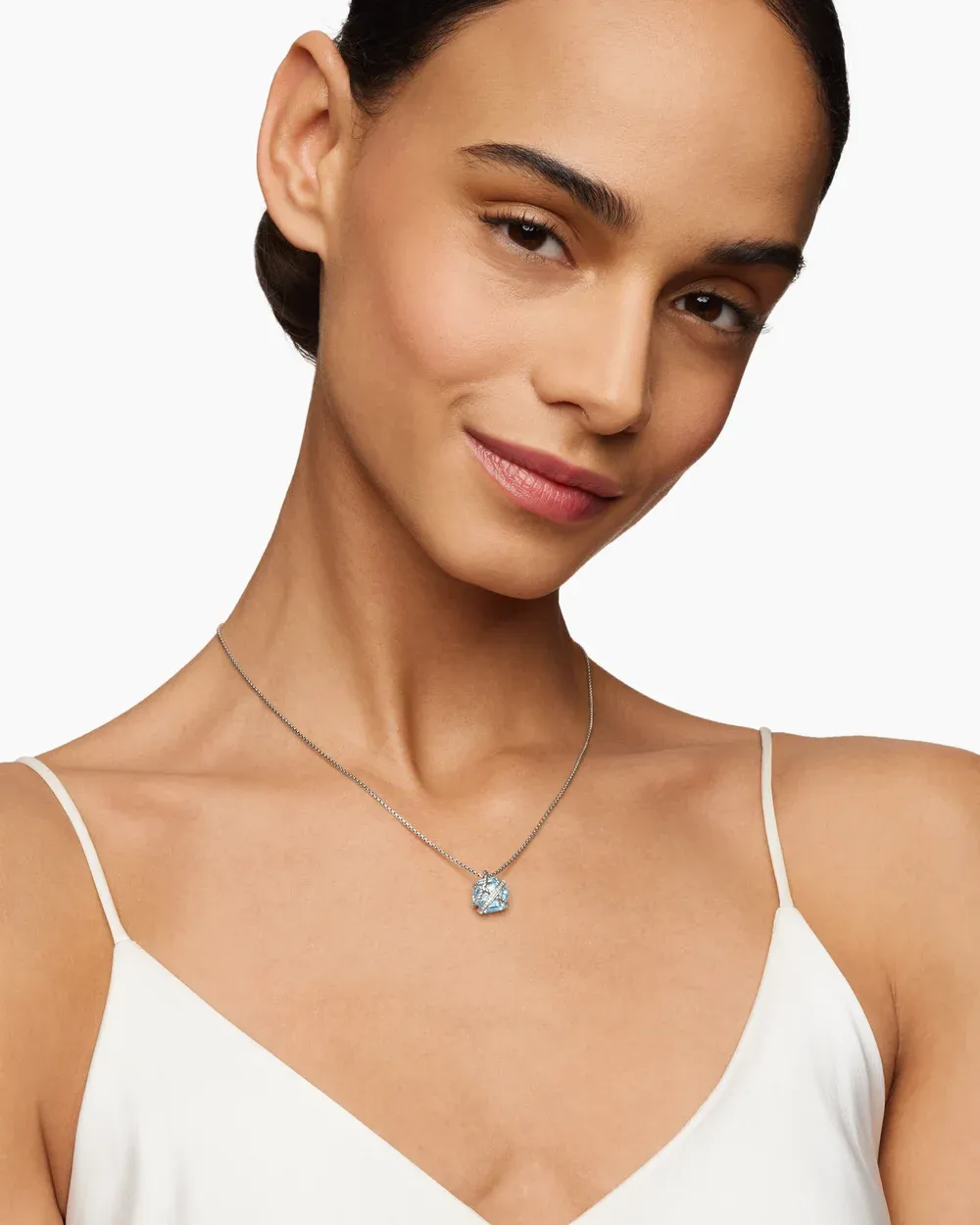 Cable Wrap Necklace Sterling Silver with Blue Topaz and Diamonds, 12.5mm