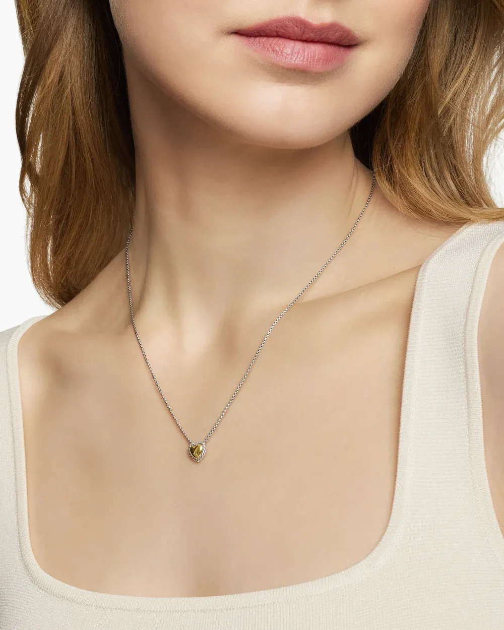 Cable Collectibles® Cookie Classic Heart Necklace Sterling Silver with 18K Yellow Gold, 8.5mm