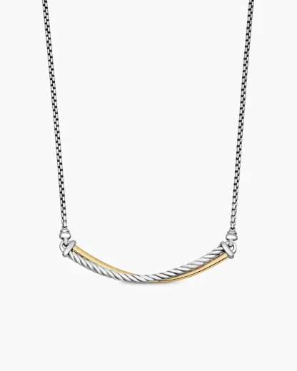 Crossover Bar Necklace Sterling Silver with 18K Yellow Gold
