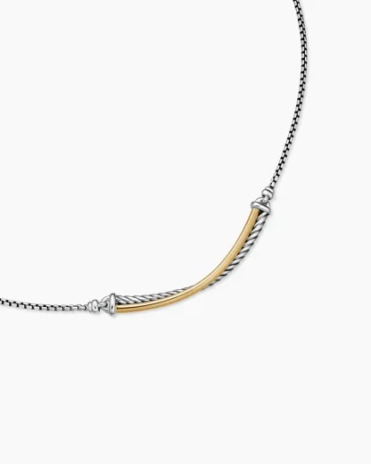 Crossover Bar Necklace Sterling Silver with 18K Yellow Gold