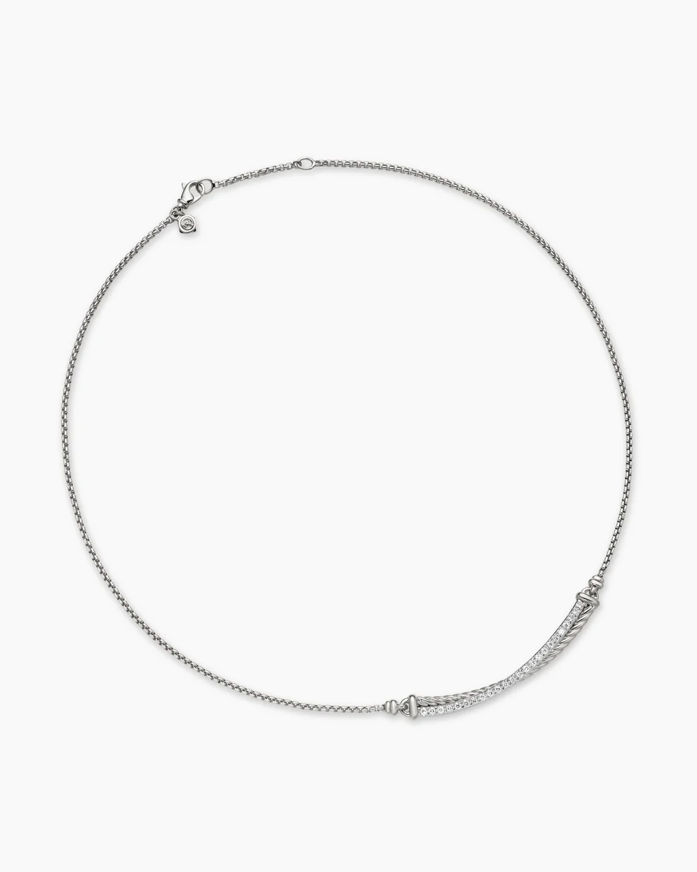 Crossover Bar Necklace Sterling Silver with Diamonds