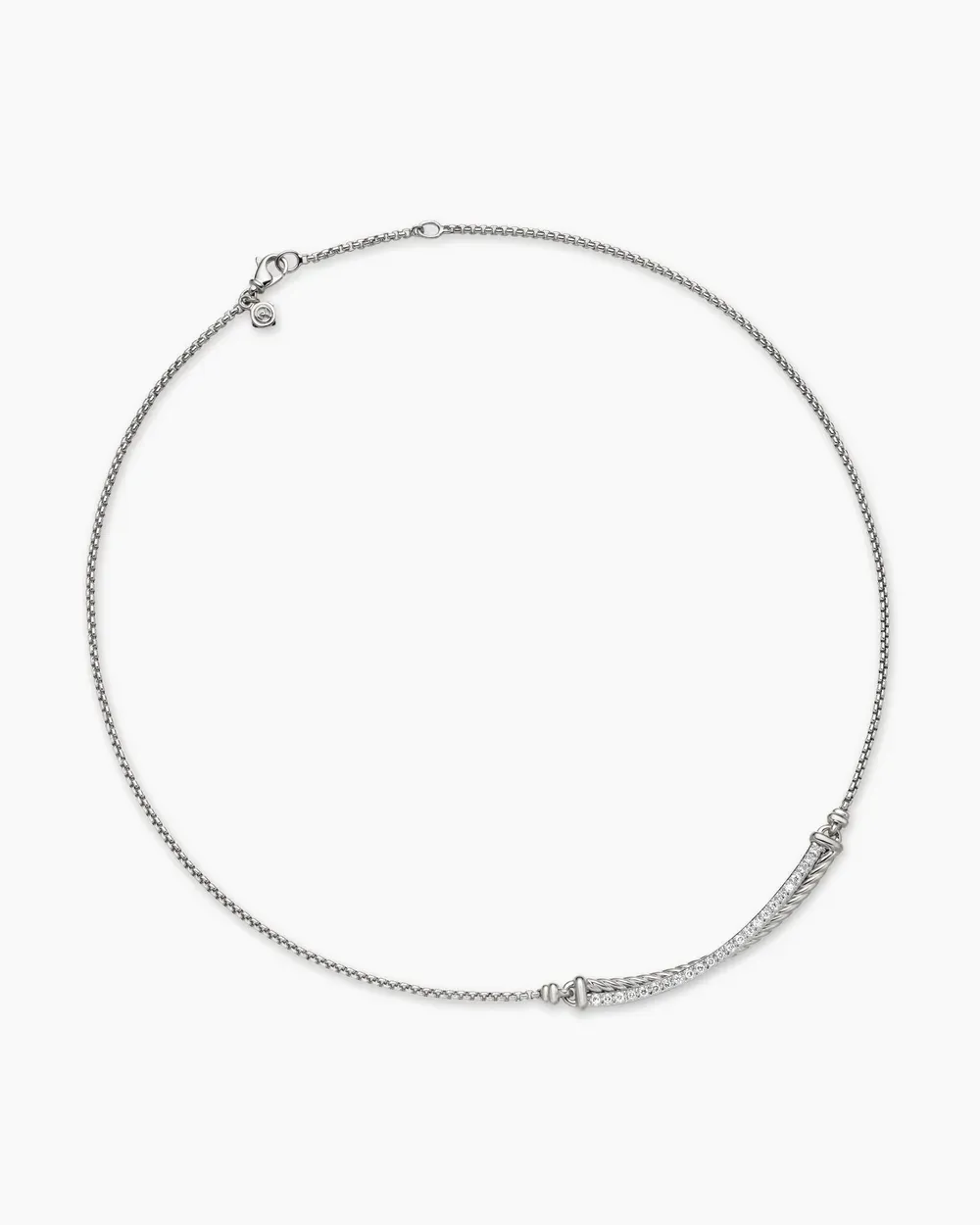 Crossover Bar Necklace Sterling Silver with Diamonds