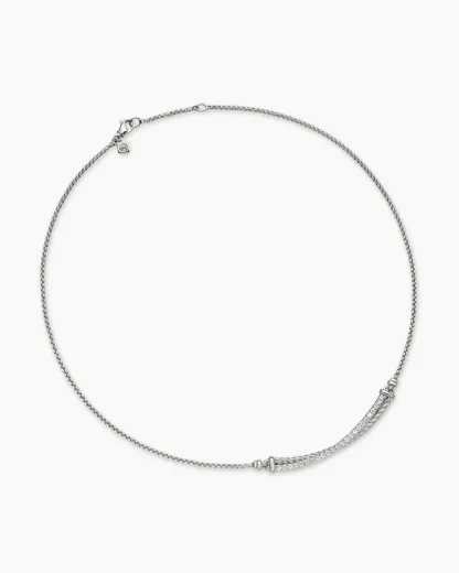 Crossover Bar Necklace Sterling Silver with Diamonds