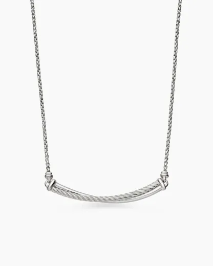 Crossover Bar Necklace Sterling Silver with Diamonds