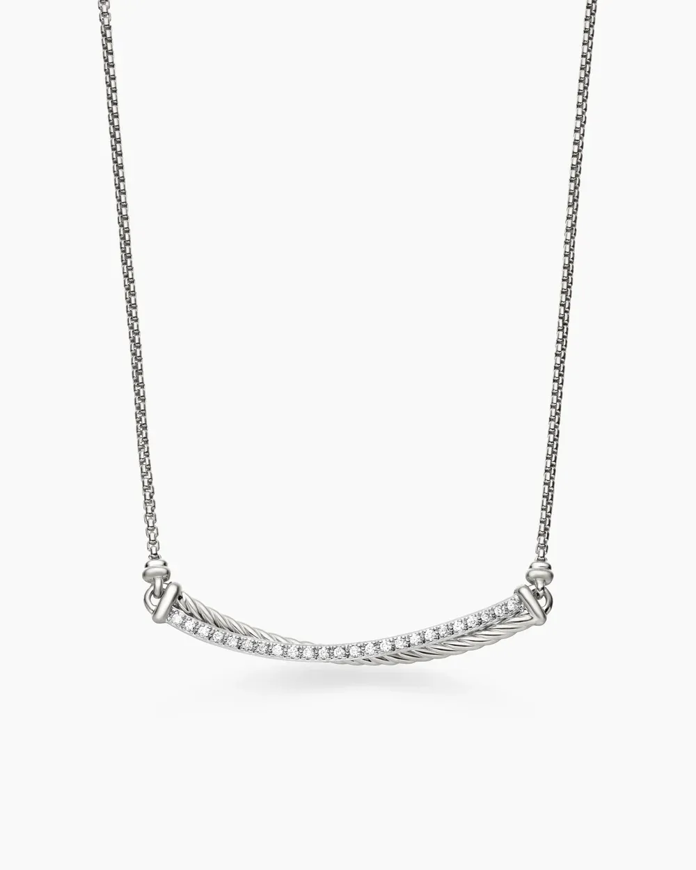 Crossover Bar Necklace Sterling Silver with Diamonds