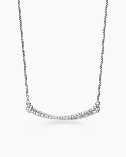 Crossover Bar Necklace Sterling Silver with Diamonds