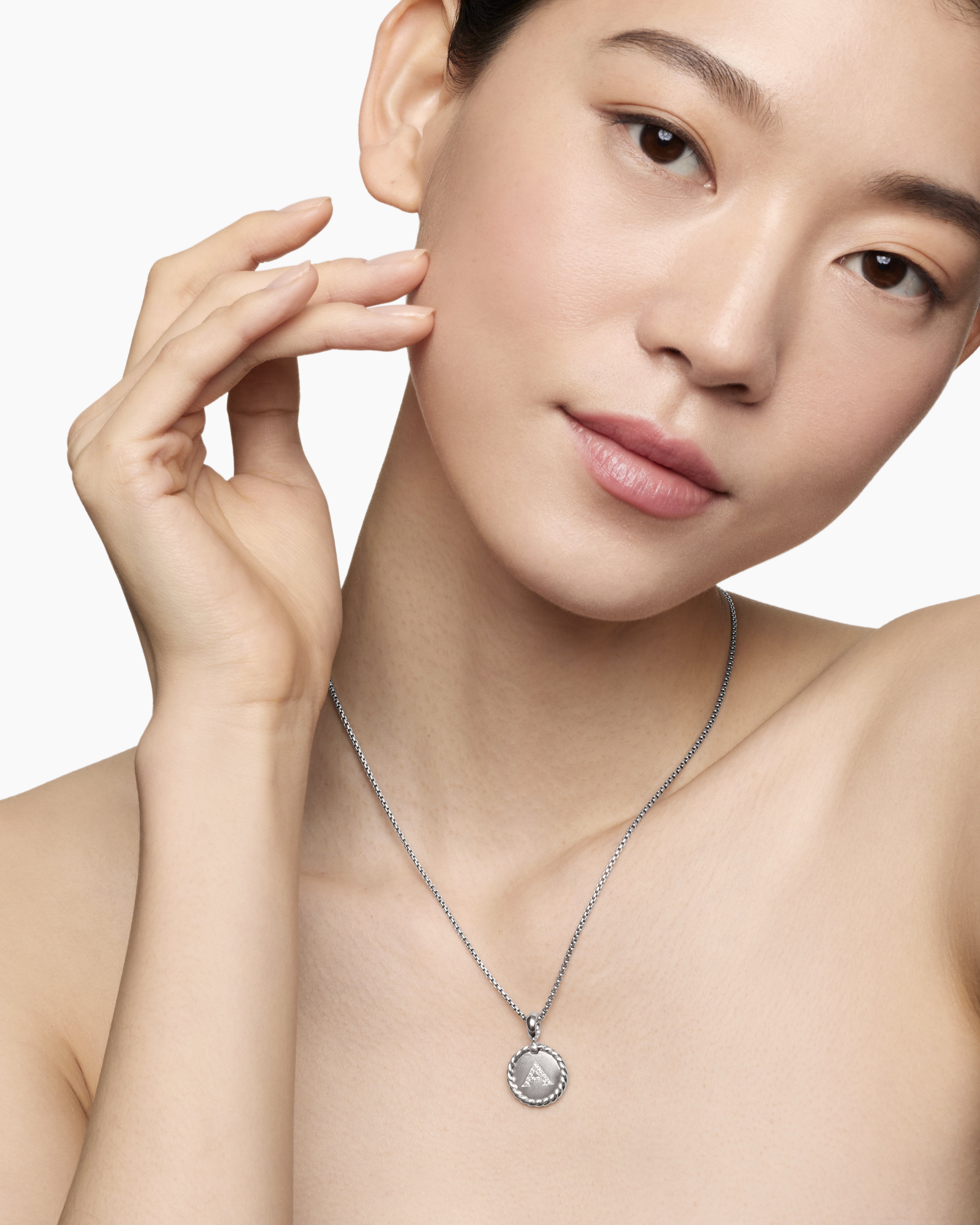 Initial Charm Necklace Sterling Silver with Diamond A