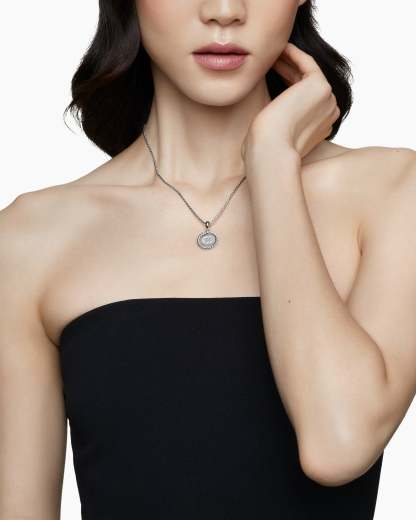 Initial Charm Necklace Sterling Silver with Diamond C