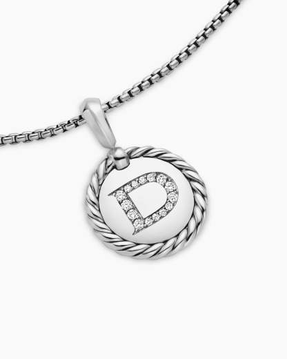 Initial Charm Necklace Sterling Silver with Diamond D